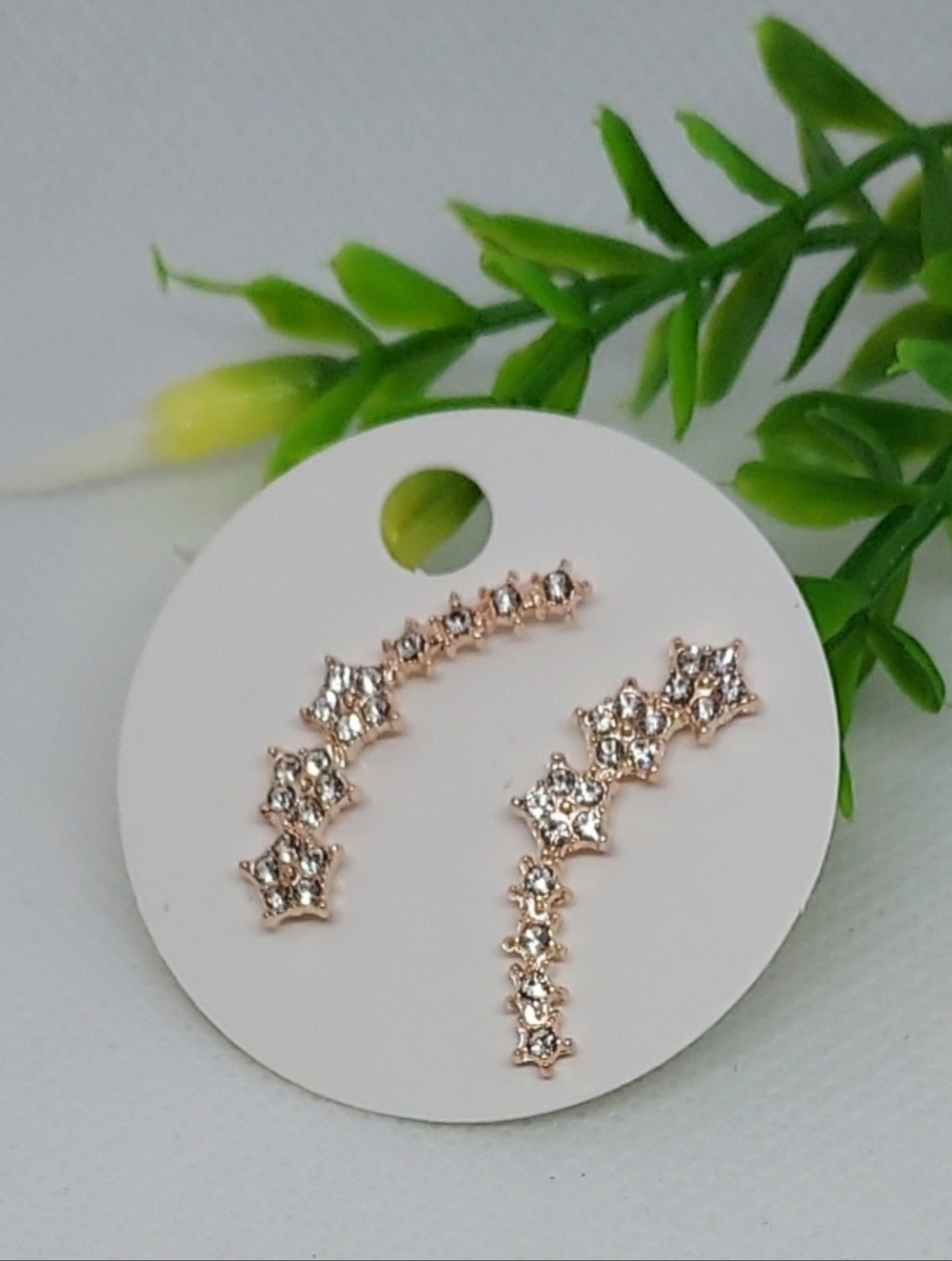 Ear Climber Earrings Gold Cubic Zirconia Floral NWT